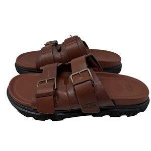UGG Capitola Buckle Men’s Size 9 Slides Brown Full-Grain Leather Sandals New